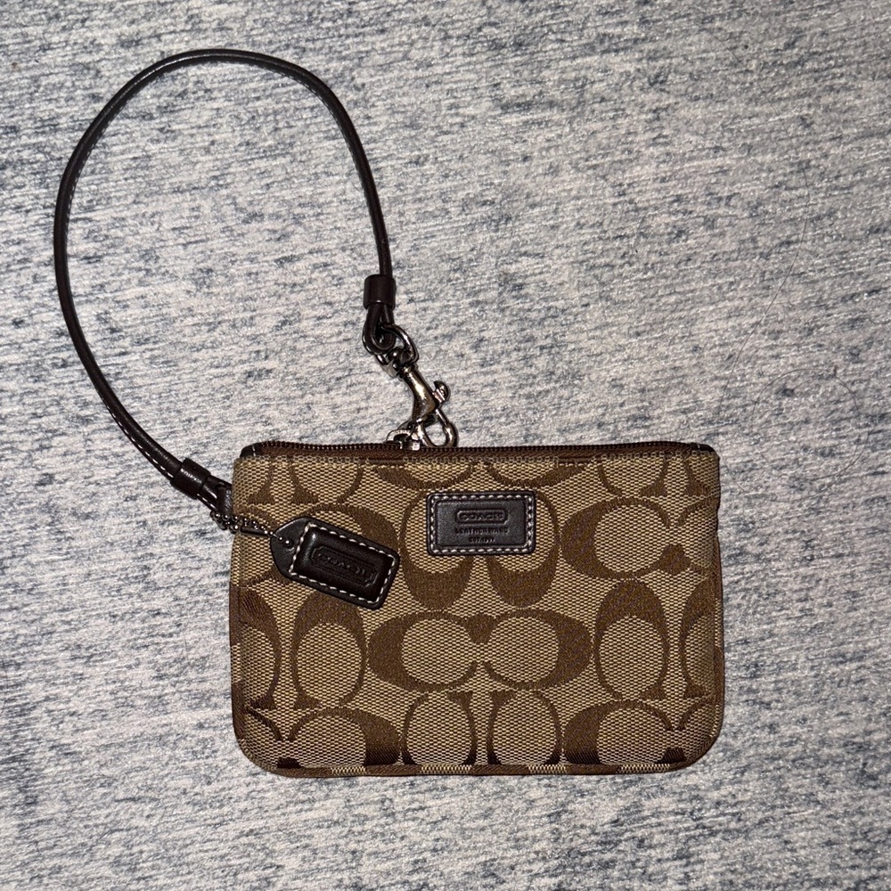 Coach Tan and Brown Signature Wristlet
